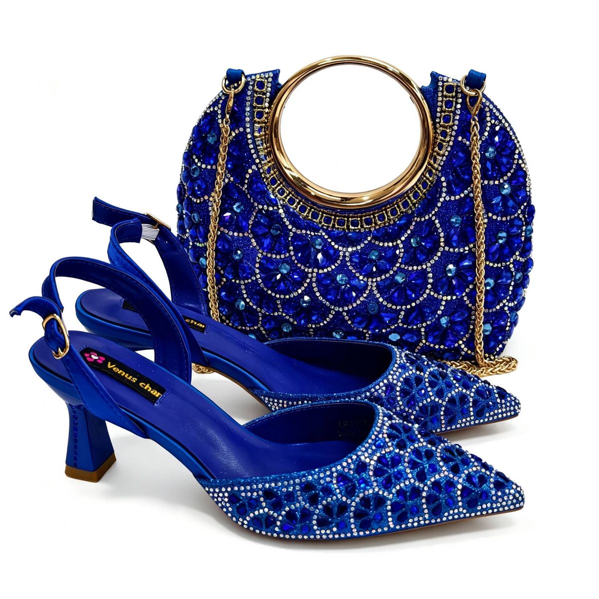 Crystal Evening Shoes & Bag Set - Pointy-Toe Glitter Sandals With French Style Clutch (Formal Event Collection)_vogvips.com