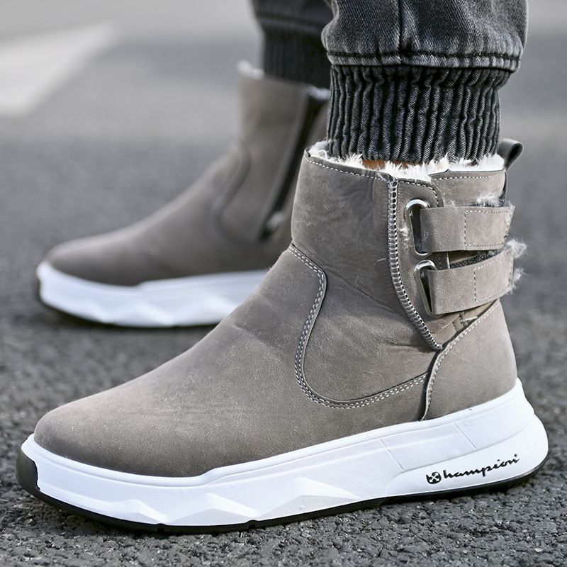 Men's High-Top Winter Boots With Fur Lining, Thick Sole Snow Boots For Men, Fashionable Buckle Design, Warm & Comfortable Casual Shoes_vogvips.com