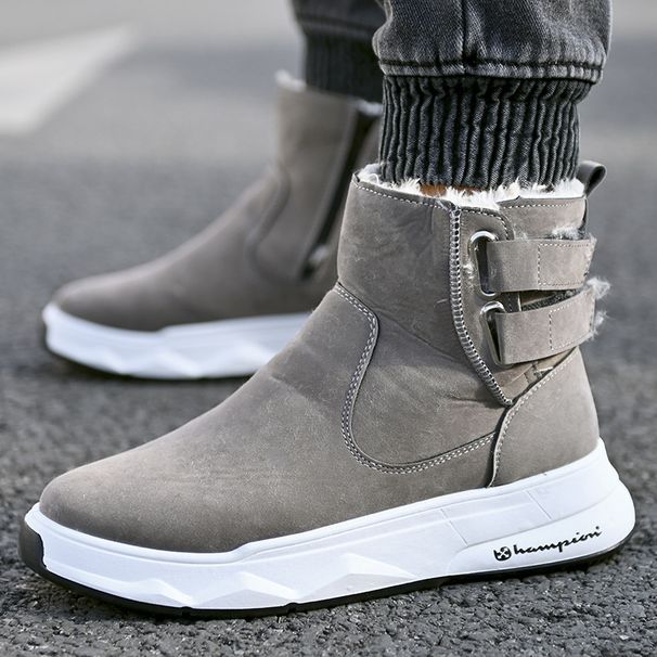 Men's High-Top Winter Boots With Fur Lining, Thick Sole Snow Boots For Men, Fashionable Buckle Design, Warm & Comfortable Casual Shoes_vogvips.com