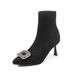 Square Buckle Rhinestone Pointed Toe High Ankle For Women 2024 Autumn Winter New Thin Heel Black Suede Stretch Slim Sock_vogvips.com
