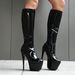 Elegant Platform Stiletto Boots For Women - Stretchable Mid-Calf Design (Sizes 35-46) | Matte Black / Patent Black / Red"_vogvips.com