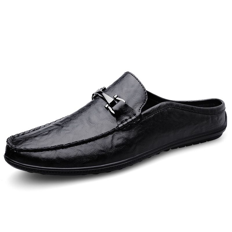 Half-drag Casual Men's Casual Shoes Service Men's Casual Leather Shoes Soft-soled Lazy Loafers_vogvips.com