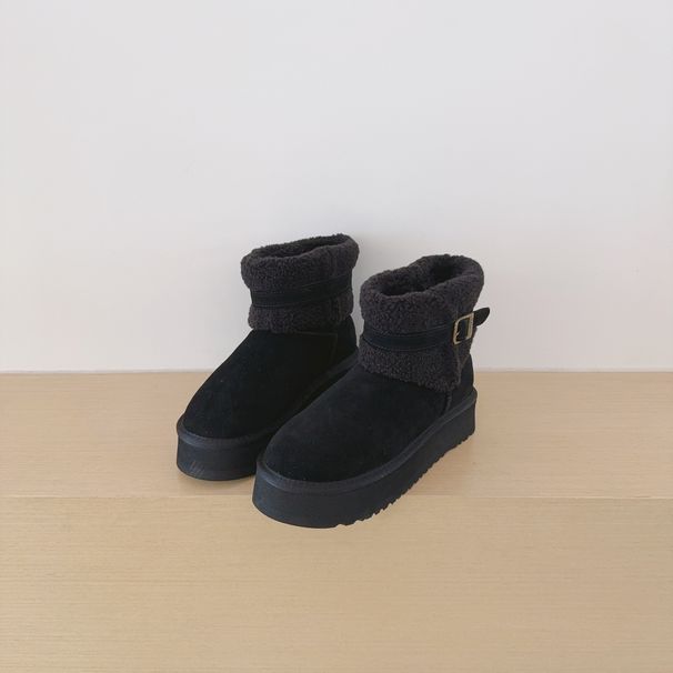 2025 Thick-soled Belt Suede Snow Boots Women's Large Size Cotton Boots Cowhide Knitted Wool Plush Versatile Shoes_vogvips.com