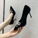 Korean Version Pointed Shallow Mouth Water Diamond Bow High Heels For Women 2025 Autumn New Item Fairy Gentle Style_vogvips.com