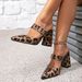 Leopard Print With Square Buckle Decoration Simple Style Pointed Toe Thick High Heel Shoes Women S Sandals Mules_vogvips.com