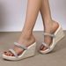Women's Shoes Summer Wedge Heeled Thick Soled High Heeled Flip Flops Sandals With Rhinestones Straw Woven Rope Bottom Holiday Style Women's Shoes_vogvips.com