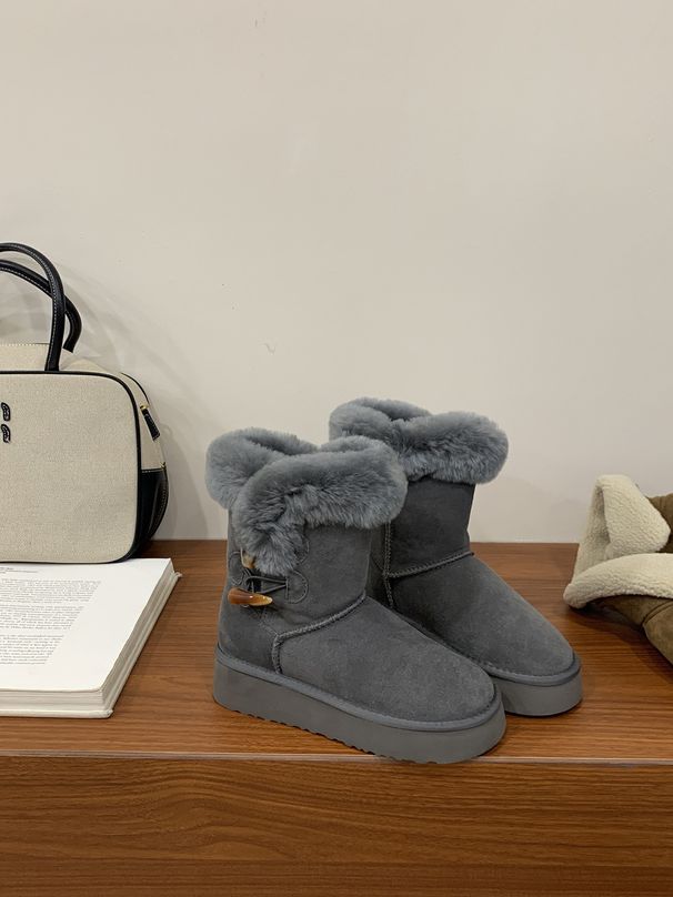 Grey Snow Boots Women's 2025 Winter New Fashion Thick Sole With Plush And Thick Midsole Versatile Snow Cotton Boots Cotton Shoes_vogvips.com
