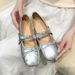 silver Vintage Style French Ballet Shoes With Bowknot, Square Toe, Shallow Mouth, Soft Mary Jane Flats For Women_vogvips.com