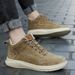 Men's Round Head Anti-suede Casual Board Shoes Front Lace-up Breathable Flat Heel Rubber Non-slip Sole Medium Top Men's Shoes_vogvips.com