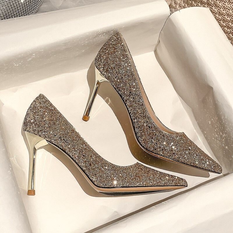 Women's Shoes Wedding Dress Two-Wear Bridal Crystal Dress Annual Sequin High Heels Engagement Shoes Women's Stiletto Heels_vogvips.com