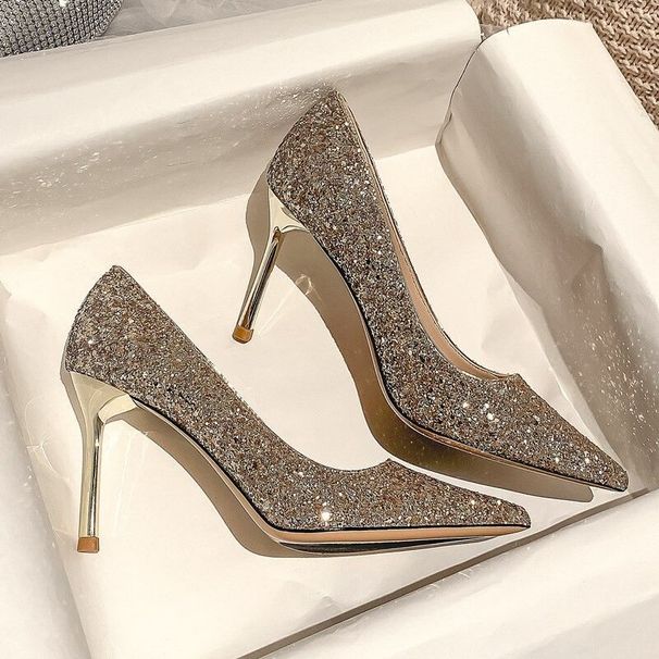 Women's Shoes Wedding Dress Two-Wear Bridal Crystal Dress Annual Sequin High Heels Engagement Shoes Women's Stiletto Heels_vogvips.com