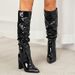 Women's Summer Large Size High Heel Boots Patent Leather Natural Wrinkled Pointed Toe Thick Heel Cowboy Shoes_vogvips.com