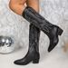 Large Size Autumn Western Embroidered High Top Pointed Cowboy Boots, Thick Heel Side Zipper Knight Boots_vogvips.com