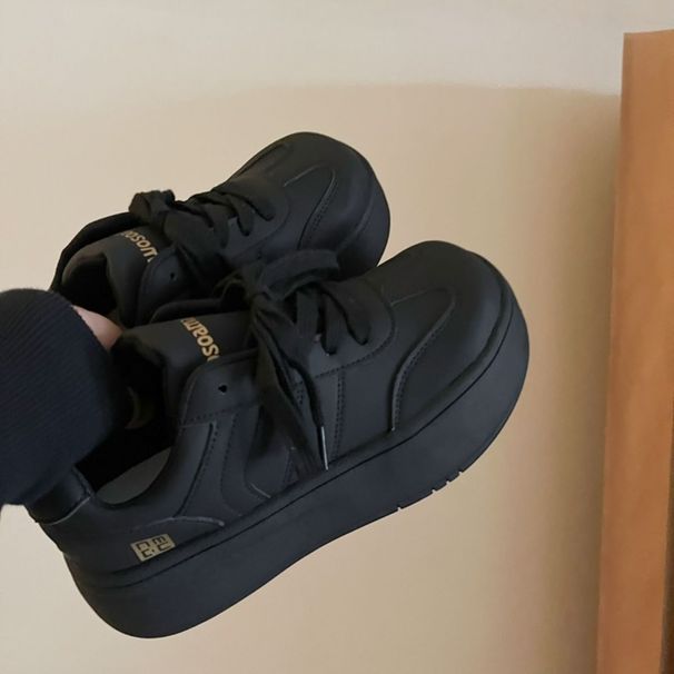 Korean Black Women's 2025-1 Spring New Thick-soled Casual And Versatile Sports Bread Shoes_vogvips.com