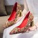 Red Gold Pointed-toe High-heeled Shoes With Chinese Embroidery And Rhinestone Wedding Shoes, 5 Cm Thick Heel, High Quality, Red Shoes_vogvips.com