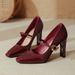 Mary Jane One Strap Red High Heels Chunky Heel Sexy 2025 New Style Patchwork French Square Toe Single Shoes_vogvips.com