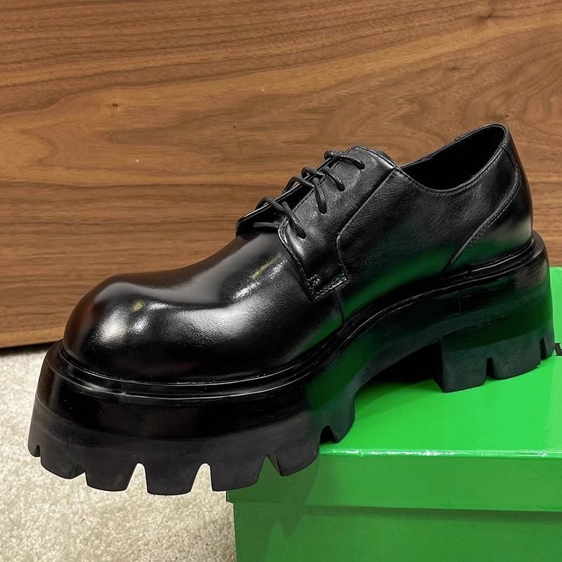 Round Head Derby Men's Autumn New Platform Heightening Big Head Leather Commuting Wide Head Casual Shoes_vogvips.com