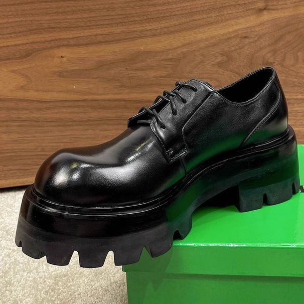 Round Head Derby Men's Autumn New Platform Heightening Big Head Leather Commuting Wide Head Casual Shoes_vogvips.com