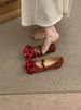 2026 Exquisite Women's Flats: Elegant, High-Quality, Comfortable Red Wedding Shoes, Suede Shallow Mary Jane Shoes_vogvips.com