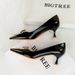 1961-K68 Fashion Pointed Thin Heeled Women's With Metal Bow, Patent Leather, Shiny Surface, Single Shoe, Shallow Mouth,_vogvips.com