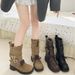 ShouShou Autumn Winter 2025 New Short British Style Chunky Heel Motorcycle Martin Women Thick Sole Mid-Calf Boots_vogvips.com