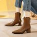 Chunky Heel Pointed Toe Short Boots For Women, Autumn And Winter Single Boots, 2025 New Mid-Calf Boots, French Style Elegant Leath_vogvips.com