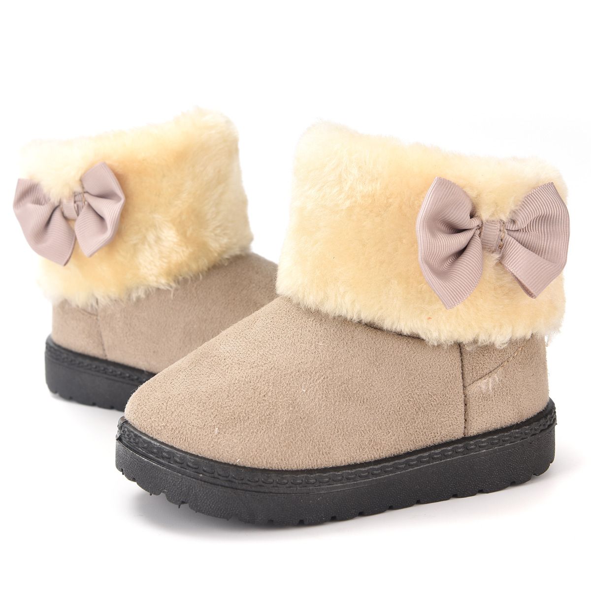 Kids' Winter Snow Boots - Warm Fleece-Lined Waterproof Snow Boots For Boys & Girls, Non-Slip Rubber Sole, Cozy Suede Upper (Black, Beige, Brown)_vogvips.com