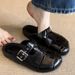 Korean Fashion Thick-Soled Height-Increasing Closed-Toe Mules For Women Retro Hollow Belt Buckle_vogvips.com
