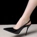 Drop-shipping Black Pointed-toe High-heeled Early Spring New French Style Sexy Stiletto Strap Backless Closed-toe_vogvips.com
