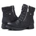 Autumn Winter European And American Foreign Trade Warm Short For Women Side Zipper Flat Martin Belt Buckle Lace-up_vogvips.com