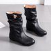 Chunky Stacked Boots For Women – Retro British Style Mid-Calf Wrinkled Leather Boots – Plus Size Comfortable Flat Ankle Boots_vogvips.com