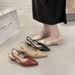 Chunky-heeled Shallow-toe Closed-toe Sandals Open Back For Women, New Spring-summer Korean Style Pointed-toe Mid-heel To_vogvips.com
