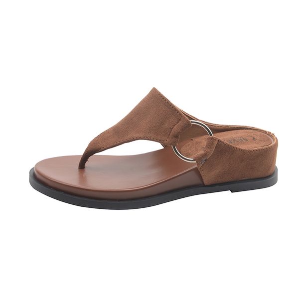 Summer Ankle Metal-covered Wedge Heel Flip-flop For Women, 4.5 Cm Height, Platform Sandal, Suitable For Outerwear, Versatile Beach Shoe_vogvips.com