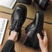 ShoeVault Square Toe Leather High-End Thick-Soled Korean Style, Niche Design, Black Loafers For Men, Summer Trendy_vogvips.com
