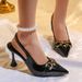 2026 New Cross-Border Foreign Trade European And American Large Size Pointed Toe Hollow One-Strap Metal Buckle Wedge_vogvips.com