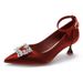 Red Wedding Shoes One Strap Pointed Toe High Heels Stiletto 2025 New French Style Mid-Heel Single Shoes White Bridesmaid Shoes_vogvips.com