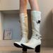 White High Long For Women Patent Leather Chunky Heel Square Toe Belt Buckle Riding Over-the-Knee Fashion Boots_vogvips.com