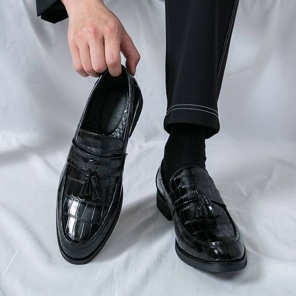 New Fashion Genuine Leather Tassel Business Casual Loafer Shoes For Men Black Business Formal Leather Shoes For Daily Office Casual Men's Shoes For Dr_vogvips.com