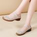 Retro Perforated Cowhide Upper Sandals With Velcro Fastening, 2.5 Cm Low Heel, Versatile And Breathable, Suitable For Casual Wear, Women's Shoes._vogvips.com