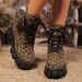 Women's Chunky Heel Ankle Boots With Leopard Print - Round Toe Lace-Up Fashion Boots_vogvips.com