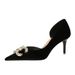 AK Banquet High Heels Women S Suede Shallow Mouth Pointed Side Hollow Water Diamond Pearl Bow Single Shoes_vogvips.com