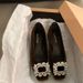 Elegant Women's Shallow-cut Shoes With Rhinestones, 2025 New Spring/autumn Versatile Square-toed Flat Loafers_vogvips.com