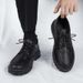 Euro Step Men's Leather Brogue British Style Suit Thick Sole Height Increasing Black Youth Business Formal Wedding Groom Shoes_vogvips.com