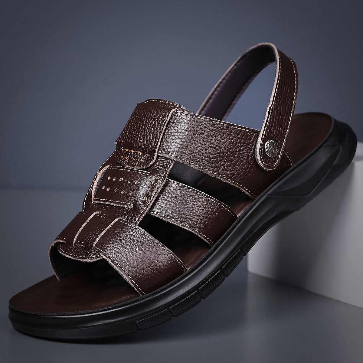 Men's Sandals Made Of Top-layer Cowhide, New Style Genuine Leather Non-slip Beach Shoes, Men's Soft-soled Dual-use_vogvips.com