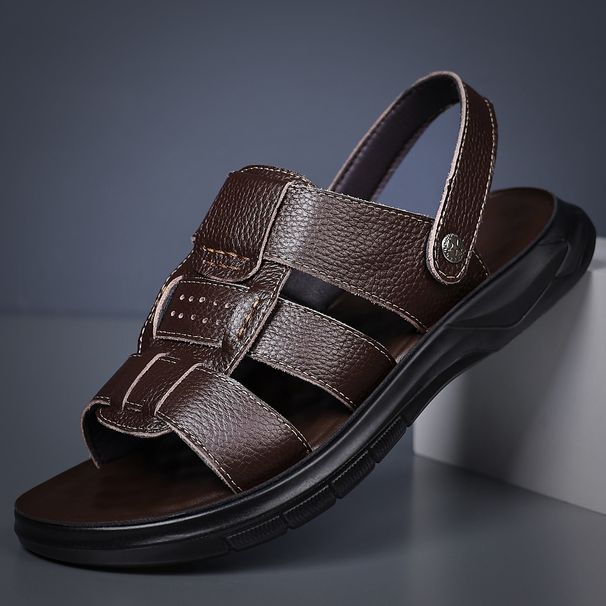 Men's Sandals Made Of Top-layer Cowhide, New Style Genuine Leather Non-slip Beach Shoes, Men's Soft-soled Dual-use_vogvips.com