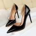 Women's Pumps Fashion Sexy Nightclub Pointed Toe Stiletto Hollow Single Shoes Metal Surface Shallow Mouth OL Simple High_vogvips.com