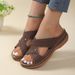Large Size New Casual Round Toe Cross Strap Hollowed Out High-heeled Women's Wedge Heel Slippers_vogvips.com