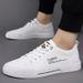 New Shoes For Men Genuine Leather Casual Shoes Concise White Flat Skateboard Shoes Street Cool Slip-on Sneaker_vogvips.com