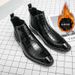 European Warm Series Plus Size Crocodile Pattern High-top Cotton Fashion Men's Business Leather Shoes Fleece-lined Boots_vogvips.com
