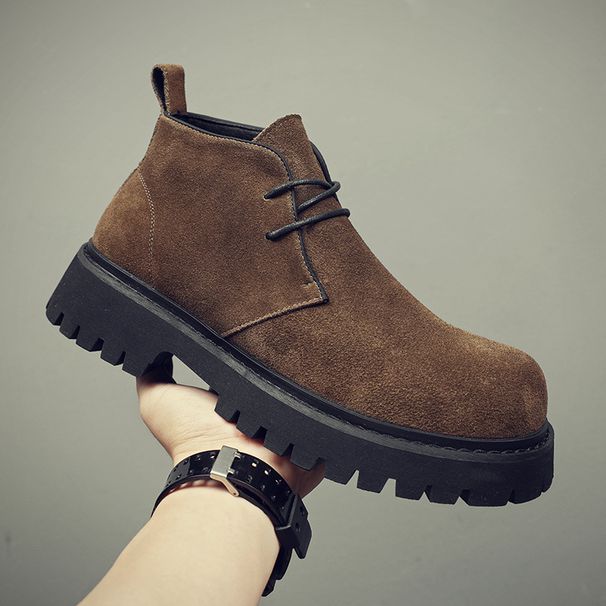 High-top Leather Shoes Men's Retro Thick-soled Heightened Fur Martin Boots Genuine Leather Medium-top Short Boots_vogvips.com